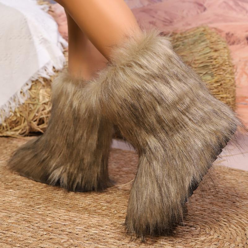 Women's Mid-calf Large Size Thick Sole Winter Warm Fur Fur Snow Boots Padded Lined Ankle Boots Non-slip Hiking Sports Cotton Boots