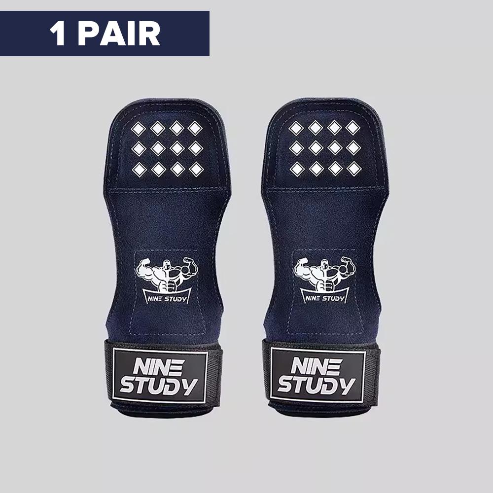1Pair Premium Cowhide Leather Gym Fitness Gloves Lifting Straps Grips Anti-Skid Weightlifting belt For Palm Protection Deadlift синий