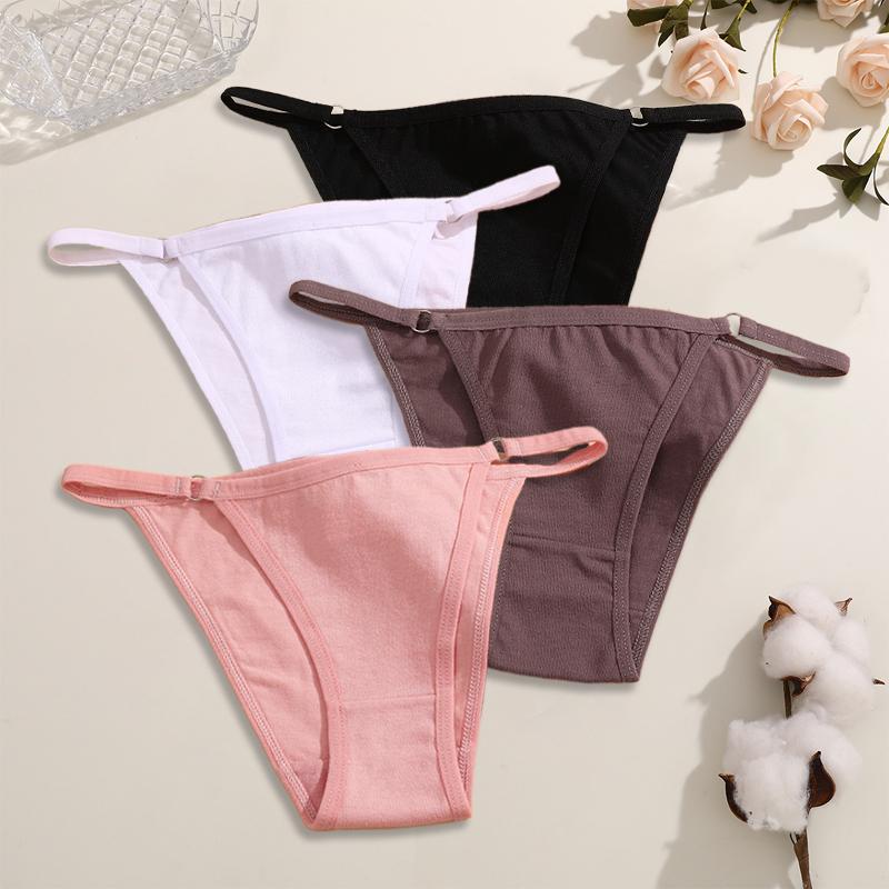 FINETOO 4 Pezzi Mutandine da Donna in Cotone Sexy Anello Metallico in Vita Biancheria Intima Mutandine Traspiranti Lisce Slip Morbidi da Donna Lingerie Comfort