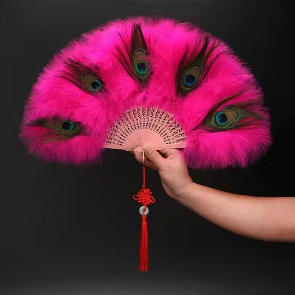 Soft Thick Feathers Folding Hand Fan With Tassel Feather Dance Fan  Live Performance