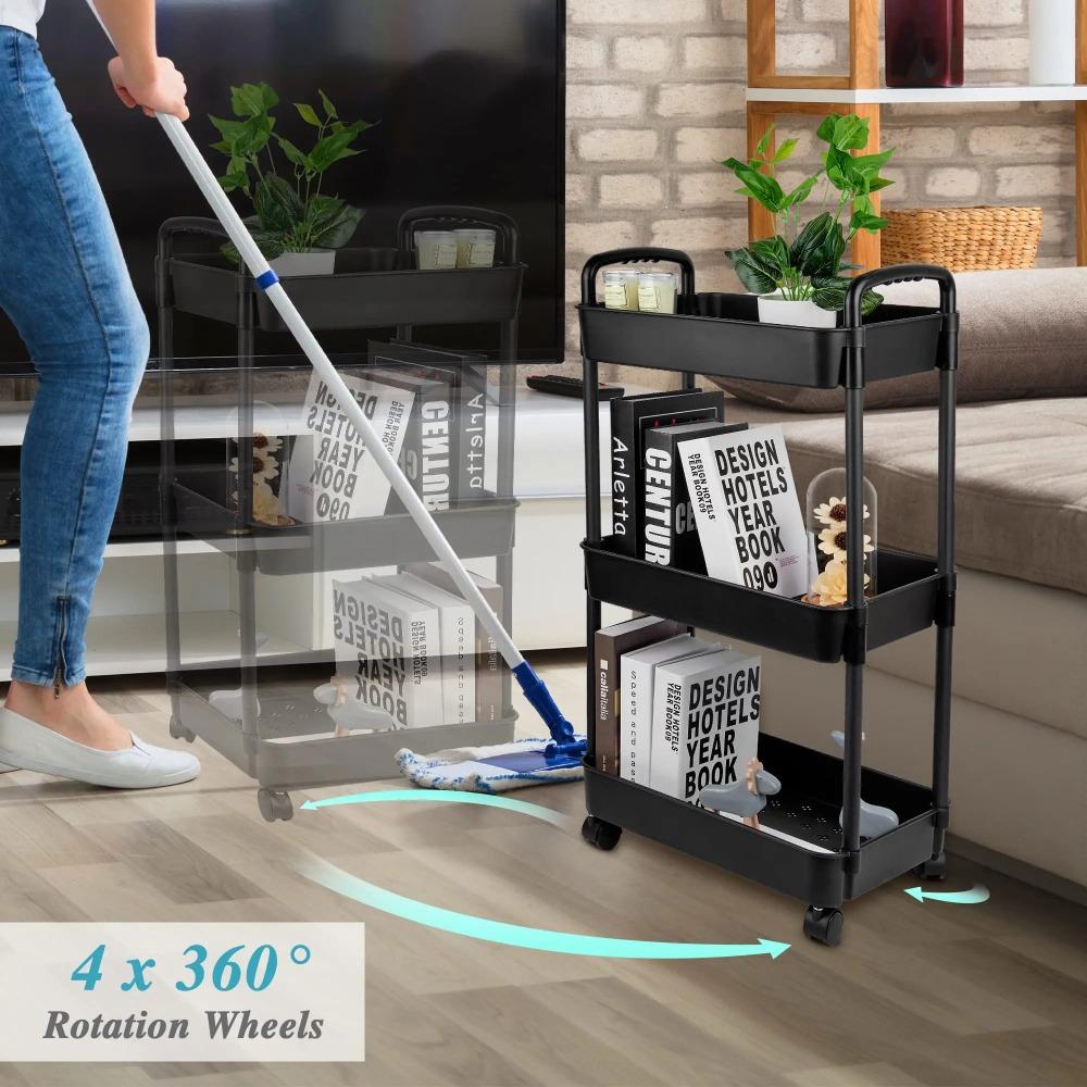 Mehrstöckiges Küchenregal, mobiler Badezimmer-Organizer-Wagen mit Rädern, Schlafzimmer-Snack-Wagen, Haushalts-Aufbewahrungsregal, Bücherregal