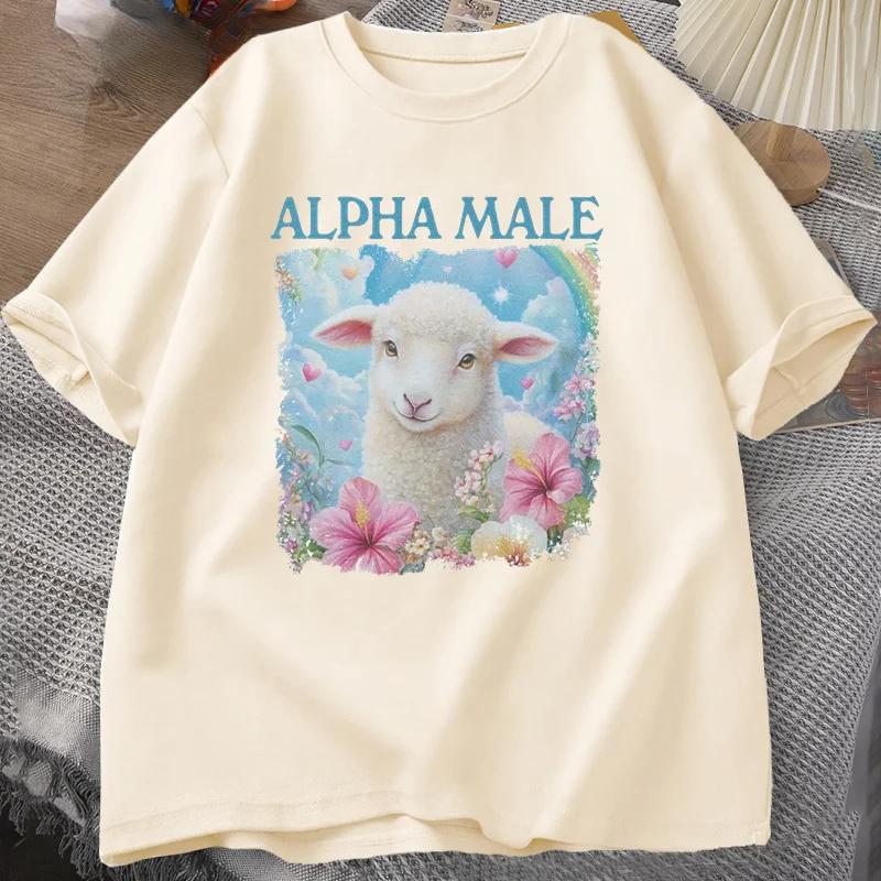 Alpha Male T Shirt Casual Meme T-shirt Silly Weird Goat Graphic Tee Fashion Short Sleeve O Neck Printed Tshirt Clothing