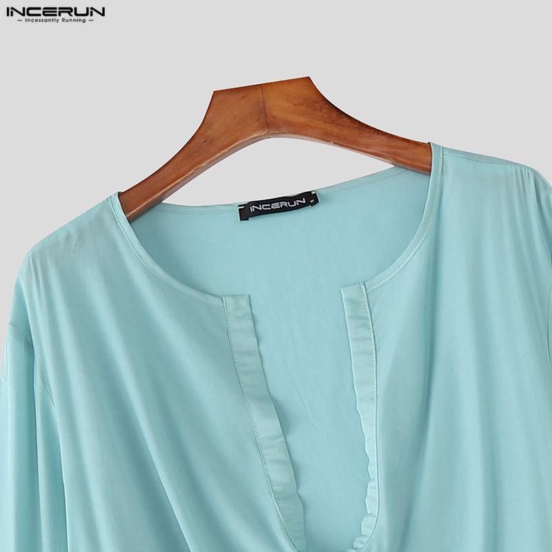INCERUN Übergroße Herren Deep V Langarm Dünne Lockere T-Shirts Oberteile