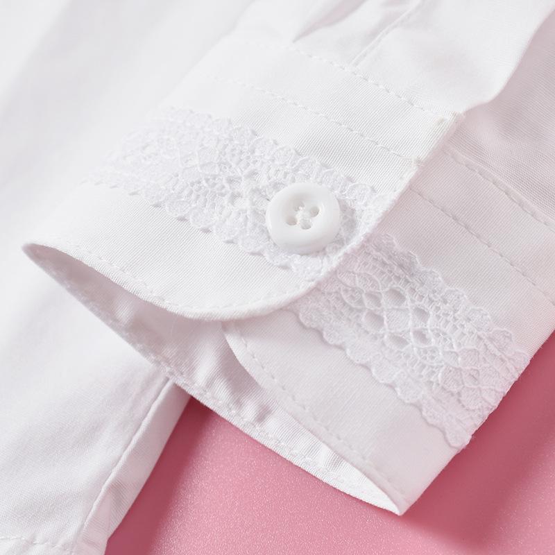 Camicia Bianca Uniforme a Maniche Lunghe in Puro Cotone per Ragazze per Esibizioni di Scuola Elementare e Media