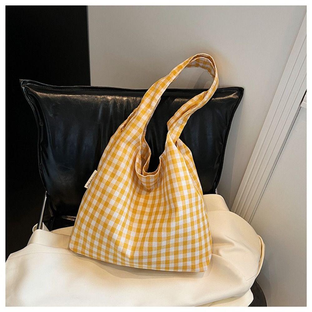 Lightweight Single Shoulder Bag Large Capacity Women's Handbag Plaid Underarm Bags  Spring Summer