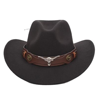 Tibetský cylindr, západní kovbojský klobouk, doplňky s býčí hlavou, plstěný klobouk, slavný jazzový klobouk s kudrnatými okraji