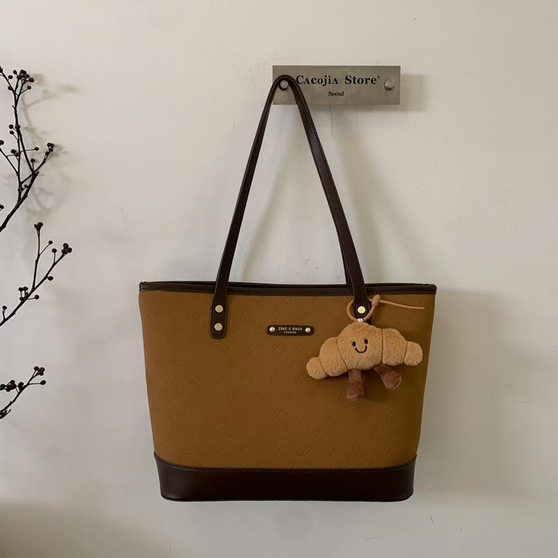 

Модная повседневная сумка-тоут женская 2025 осень новая для поездок на работу большая вместительная сумка через плечо текстурированная сумка подмышку No pendant