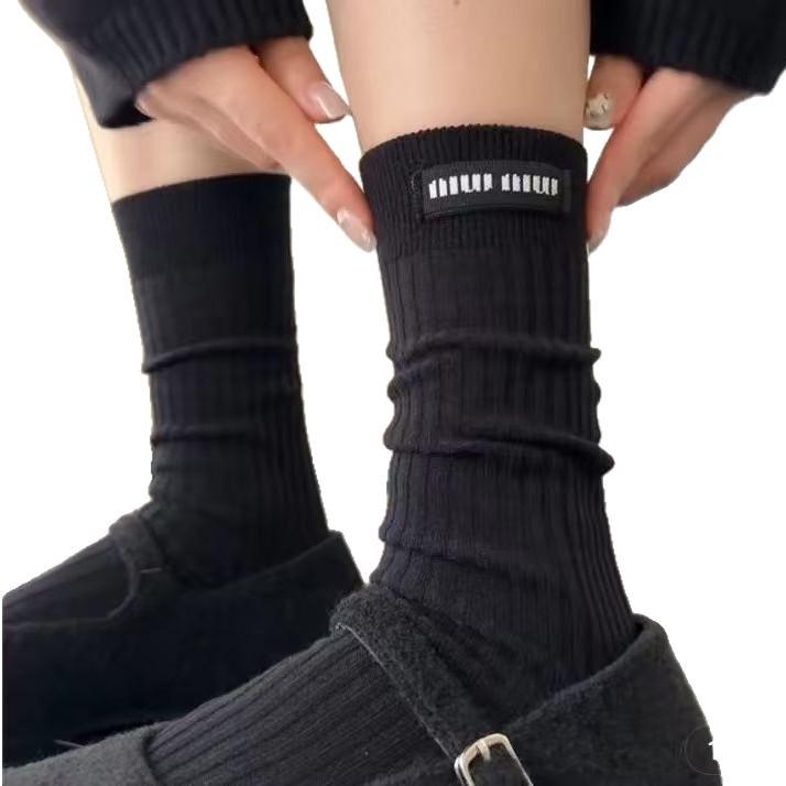Miu Slimming Cotton Socks: Black Mid-Calf for All Seasons 2025