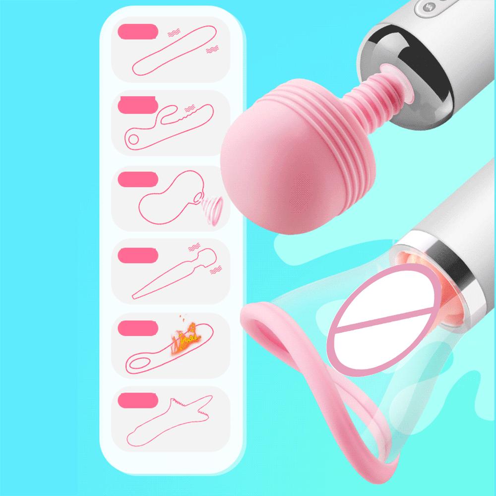 Tongue Licking 3 in 1 Nipple Clit Sucking Vibrators Heating Clitoris Stimulator Power Magic Wand AV Vibrator Adult Products Sex Toys for Women