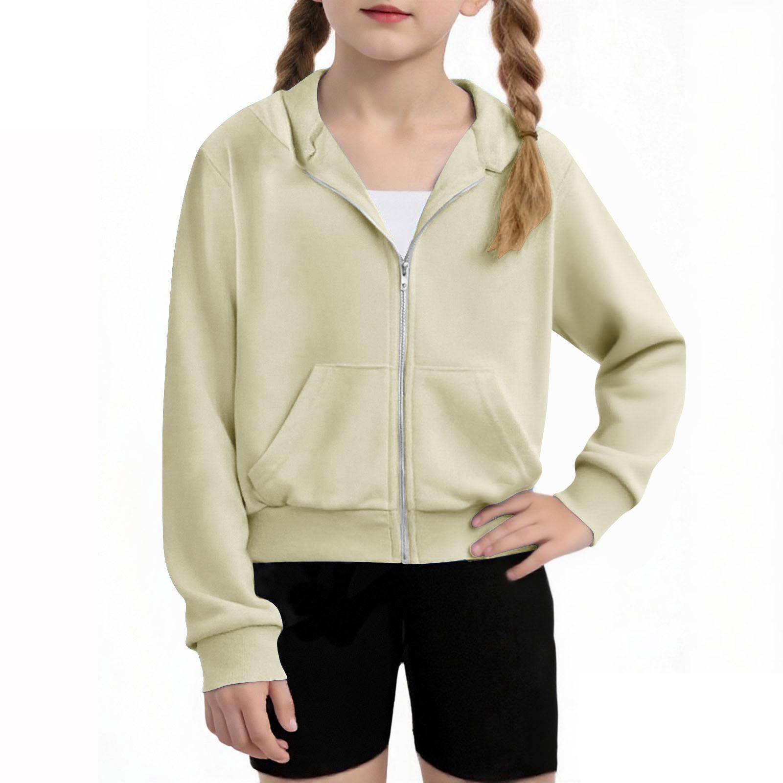 

Children s Fashion Solid Color Long Sleeved Hooded Sweatshirt, Girls Hoodie Jacket 120