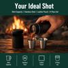 4pcs Stainless Steel Portable Tea Cup Black PU-Leather Case Whiskey Tumbler Cups  Travel Use