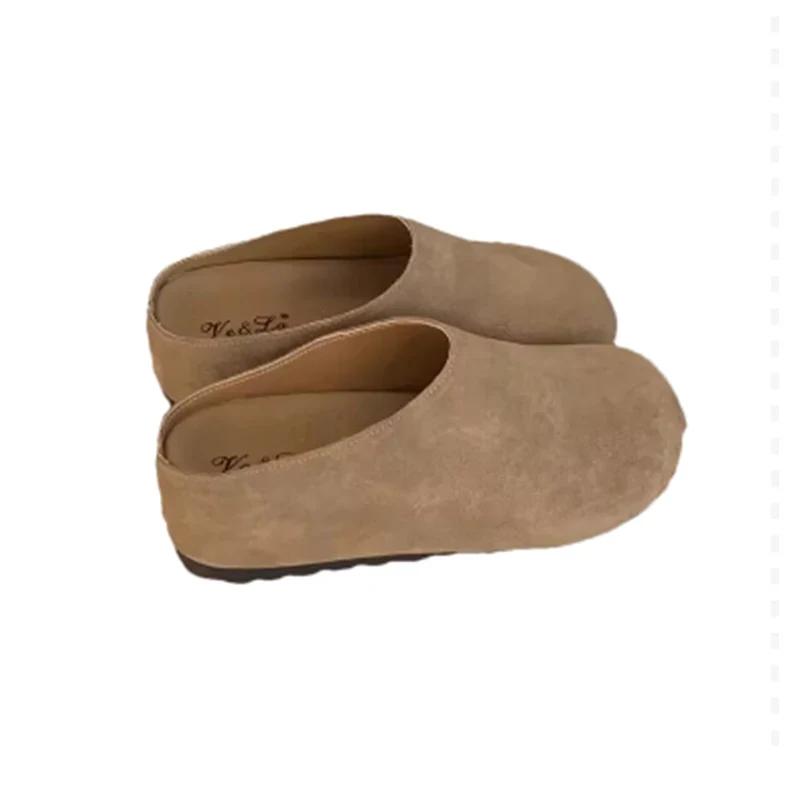 Platform Women Slippers Flats Suede Mules Shoes Woman 2025 Trend Fashion Casual Cozy Walking Retro Winter Slingback Flip Flops