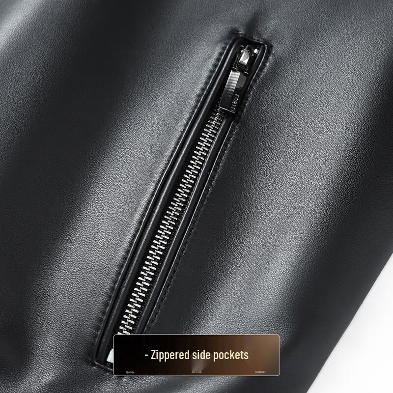 Futing Men's Winter Genuine Sheepskin Stand Collar Padded Leather Jacket