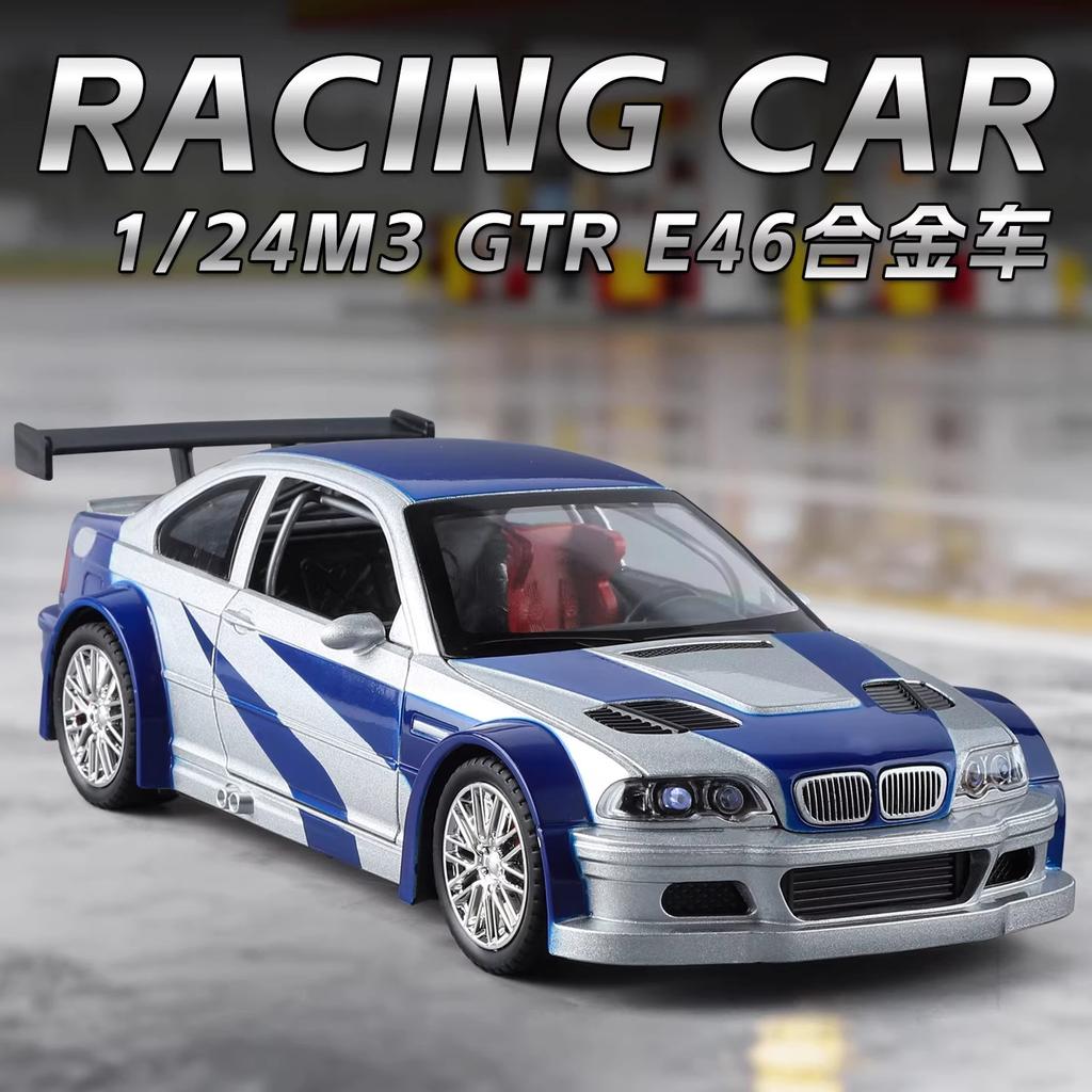 1:24 M3 GTR E46 Спортивный автомобиль Модель Литой Металл Игрушечные Транспортные Средства Модель Автомобиля Звук Свет Коллекция Детская Игрушка Подарок