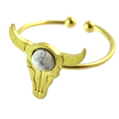 [Q1477] - Handgefertigter 'Boho' Weißgoldring (Bisonschädel) - 14x13 mm