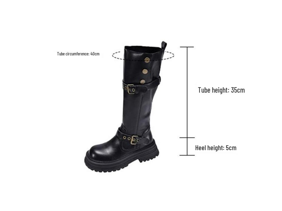 Genuine Leather Cowhide Two-Way Height-Enhancing Boots for Women - Retro High-Tube Long Knight Boots for Autumn and Winter