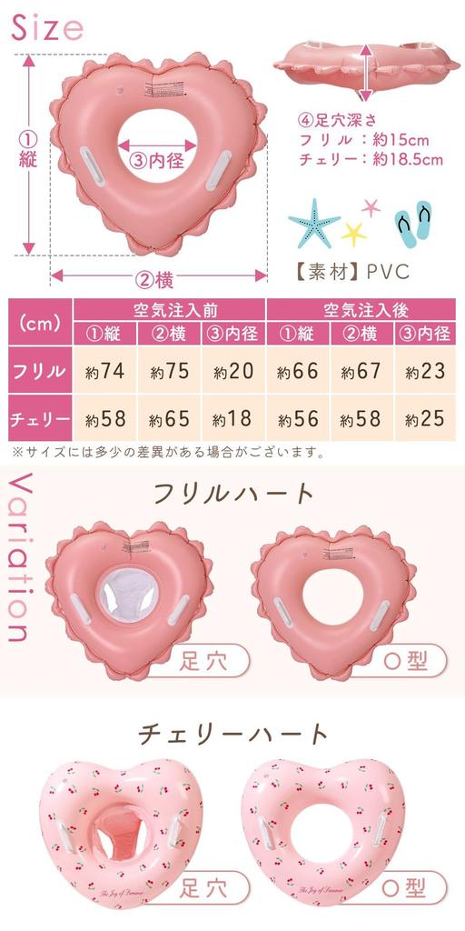 MILASIC Kids Heart with Inflatable Perfect for Pool and Beach Choose from 2 Perfect for Pink and Cherry Prevents Falling Out Float, Kids' Foot-Opening