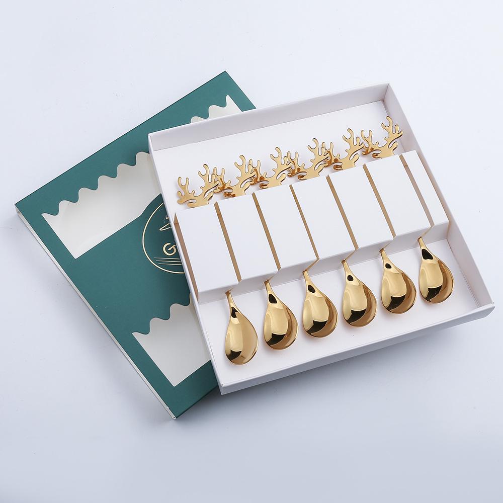 Reindeer-Themed 304 Stainless Steel Coffee and Dessert Mixing Spoon Gift Set In Cute Christmas Box