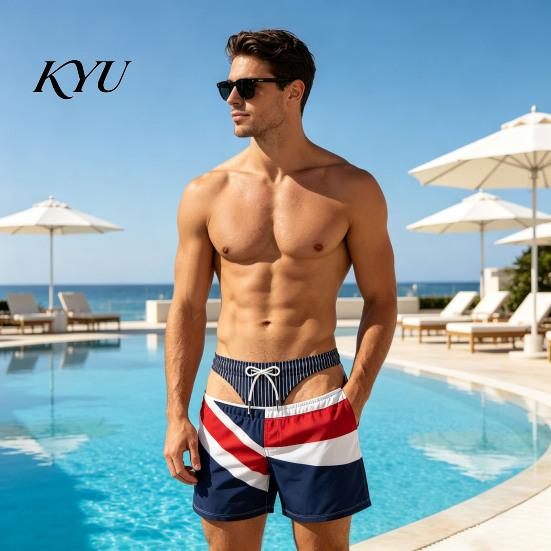 Breathable Lightweight Summer Shorts Men Hairy Butt Shorts, Funny Booty Print Beach Realistic Comfortable Elastic Waist Swim 3D Briefs Patriotic
