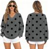 Damen Locker geschnittenes V-Ausschnitt Raglan Sweatshirt mit Polka-Dot-Print Pullover Top