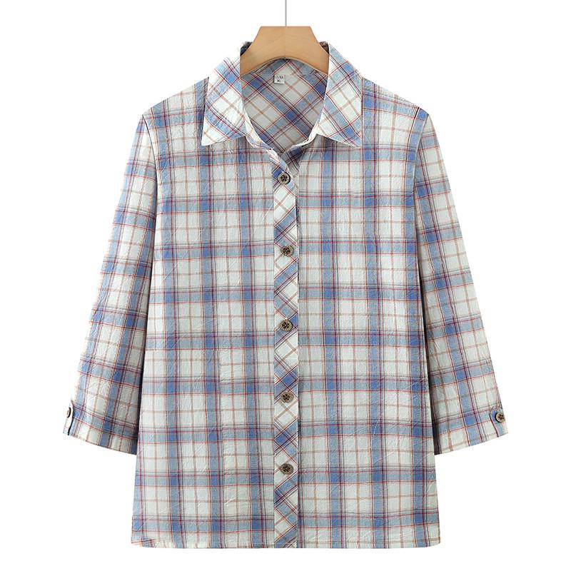 

Women s Plaid Long Sleeve Pure Cotton Shirt for Spring/Autumn - Loose Fit for Middle-Aged and Elderly XL - for 90-105 jin
