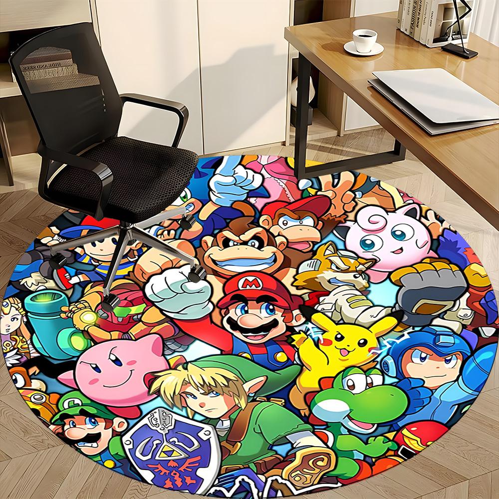 1pc Mario Gaming Characters Office Round Area Rug,  Under Office Chairs Bedroom Living Room Home Decor a0926200