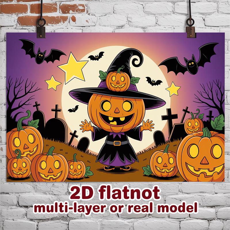 Party Backdrop Halloween Flat Spanish Witches Pumpkins Multi Layered Birthdays Showers Event Backdrop Decoration Front Door Decor