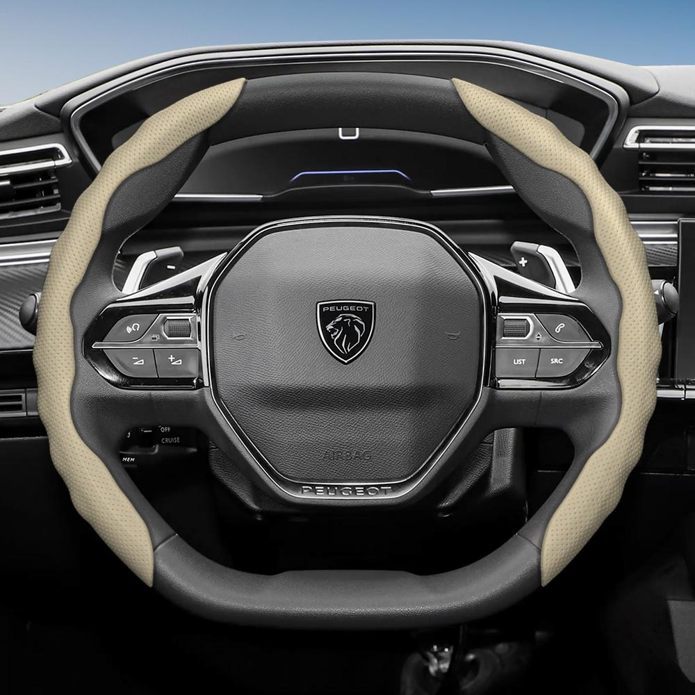 Lenkradbezug für Peugeot, Sportliches Wellendesign, Atmungsaktives Leder, Segmentiert, Rutschfest, Schweißabsorbierend