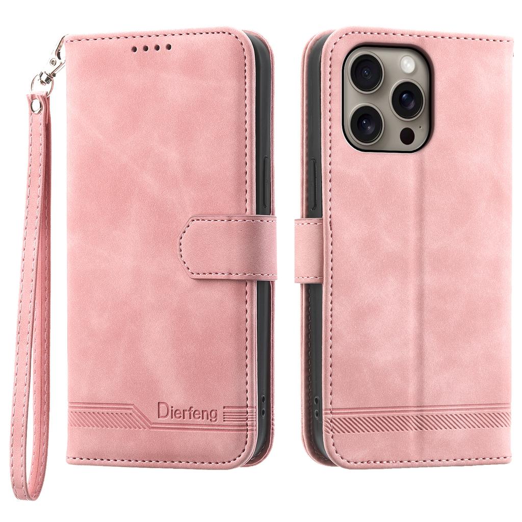 DIERFENG DF-03 For iPhone 16 Pro Max Wallet Case Anti-Drop Lines Imprinted Phone Cover