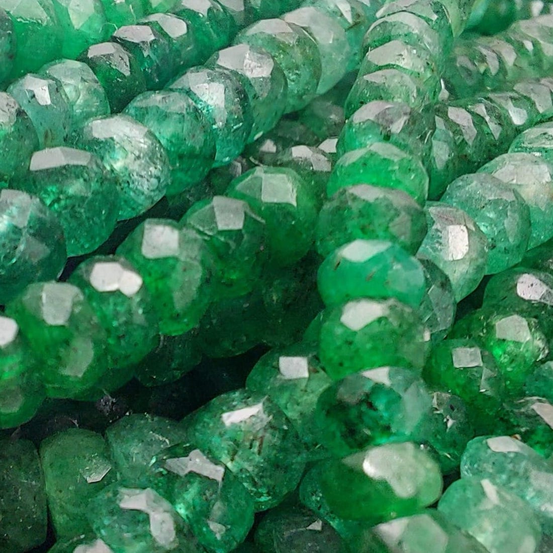 Faceted Emerald Beads: Natural Green Gemstone String (4-4.5mm) 12 Inch