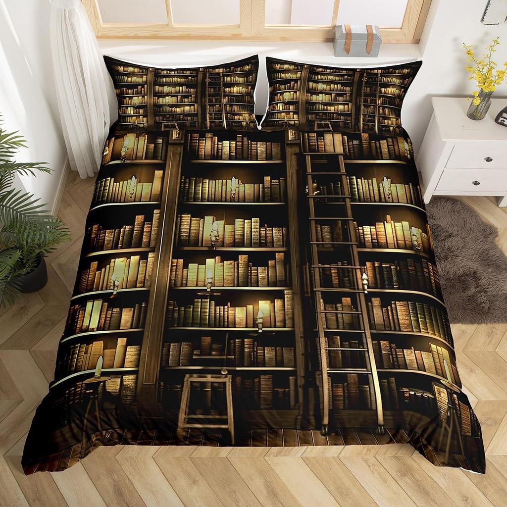 Library Duvet Cover Sets For Teens Queen King Twin Size Lightweight Down Room Decor 2 Pillowcases And 1 Duvet Cover No Comforter