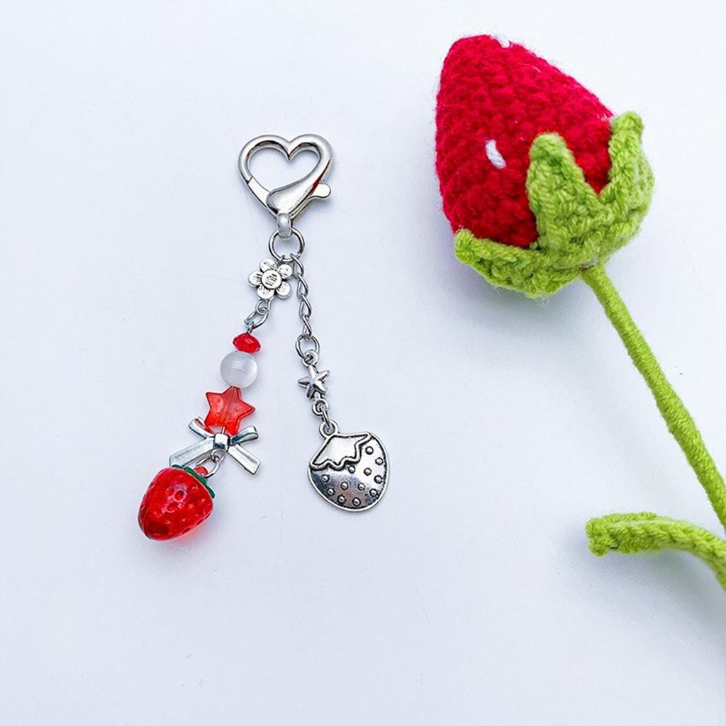 Fashion Strawberry Tassels Phone Charm Straps Car Keys Hanging Pendants Y2K Bag Decoration Lanyard Purse Accessories