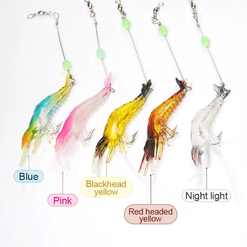 5pcs/lot Luminous Shrimp Soft Lure Fishing Artificial Bait 9cm/6g with Glow Hook Swivels Lifelike Shrimps Carp Fake Worm Tackle