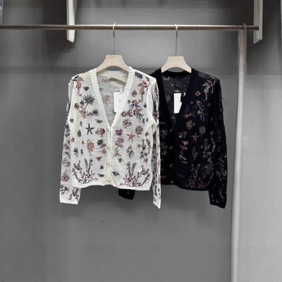High-Quality Embroidered Mohair V-Neck Long-Sleeve Cardigan for Spring