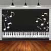 2D Blackboard Music Theme Backdrop Piano Keys and Notes for Musician Party Background
