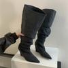 Fashion Fashion Gray Pointed toe Knee Boots Women Comfortable wedge Brand Designer botas para mujer high-quality Autumn Long women boots