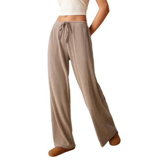 Women Pants Casual Wide Leg Trousers Elastic Waist Adjustable Drawstring Solid Color Loose Fit Trousers Work Travel Daily Wear