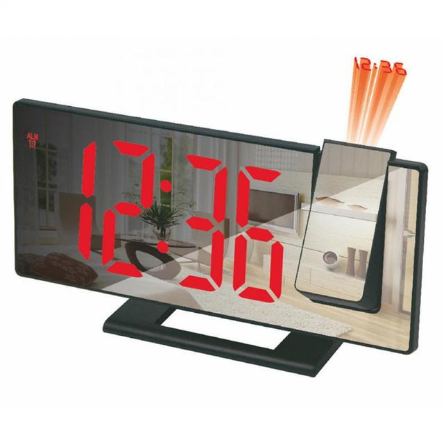 3D Projection Alarm Clock Snooze Larger LED Mirror Clock Display Temperature Auto Brightness Bedroom Bedside Clock