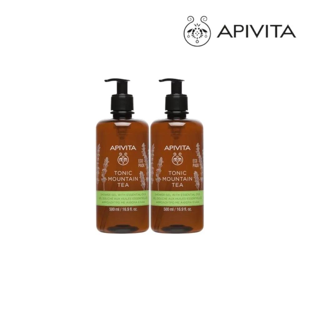 Apivita Tonic Mountain Tea Essential Oil Shower Gel Eco Pack 500ml (2 Pieces)
