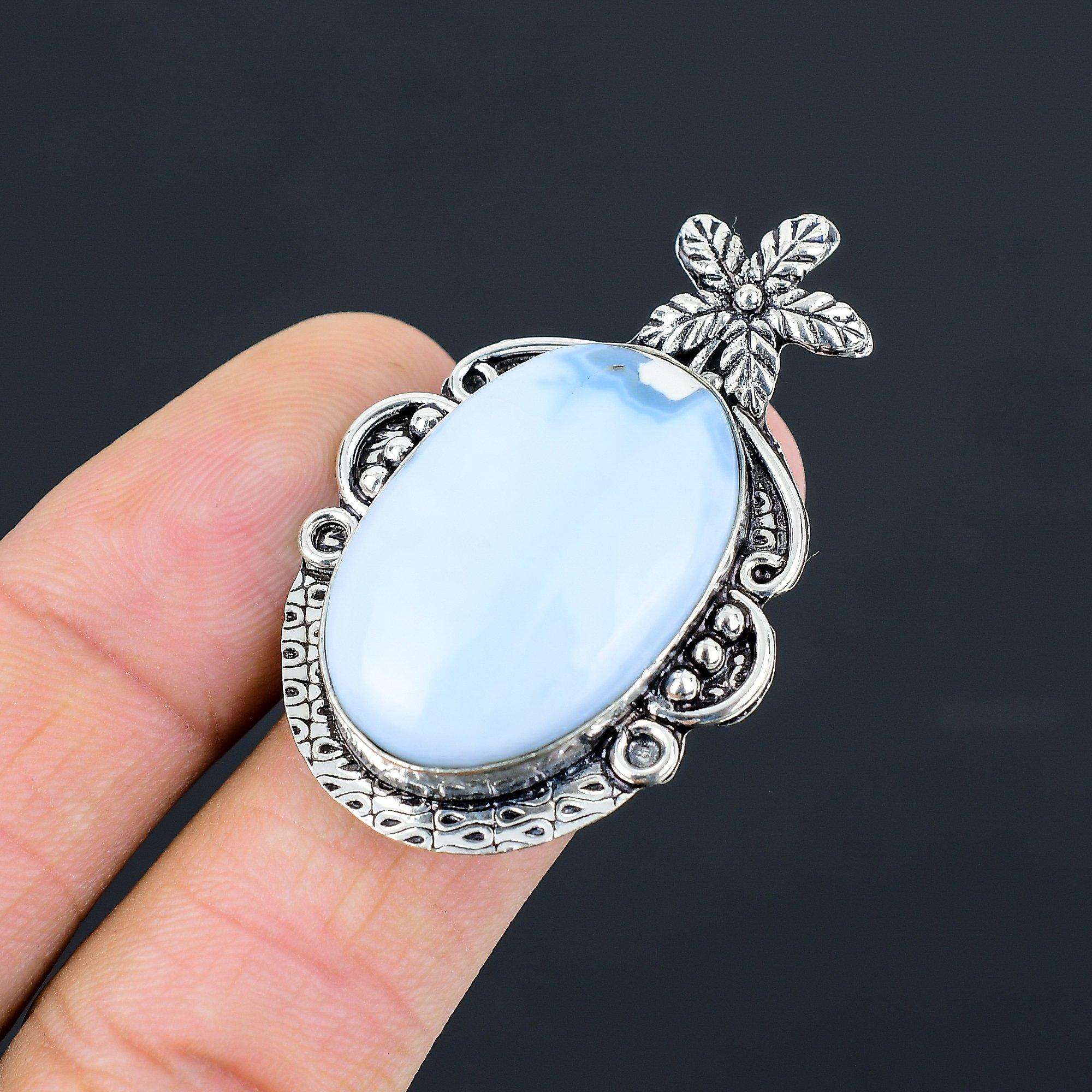 

Sterling Silver Owyhee Blue Opal Gemstone Flower Sister Ring Jewelry Size 7.5 7.5