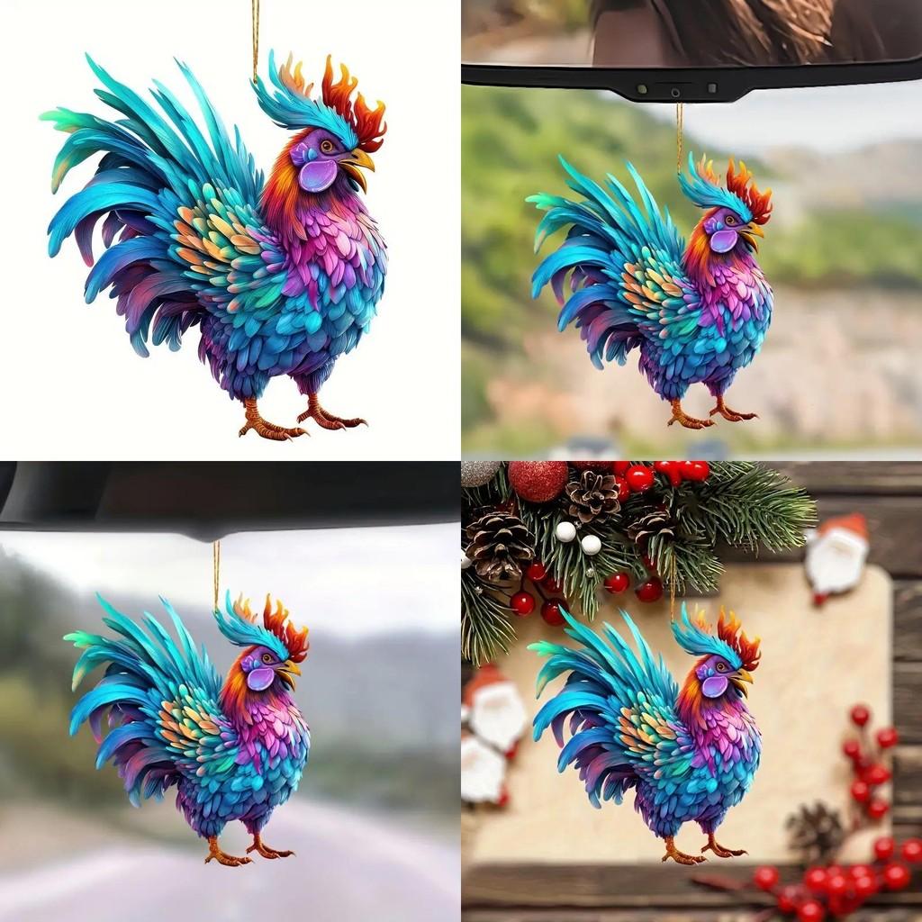 Vibrant Chicken Acrylic Shaped Hanging Backpack Car Ornament For Home Decor
