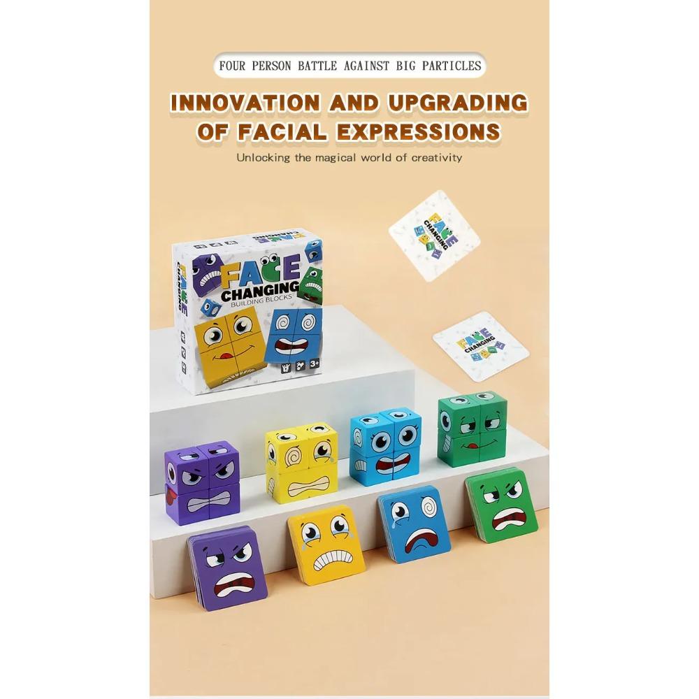 Kids Emotions Expression Game Wooden Cube Face Changing Board Cartoon Puzzle Toy Montessori Thinking Challenge Games
