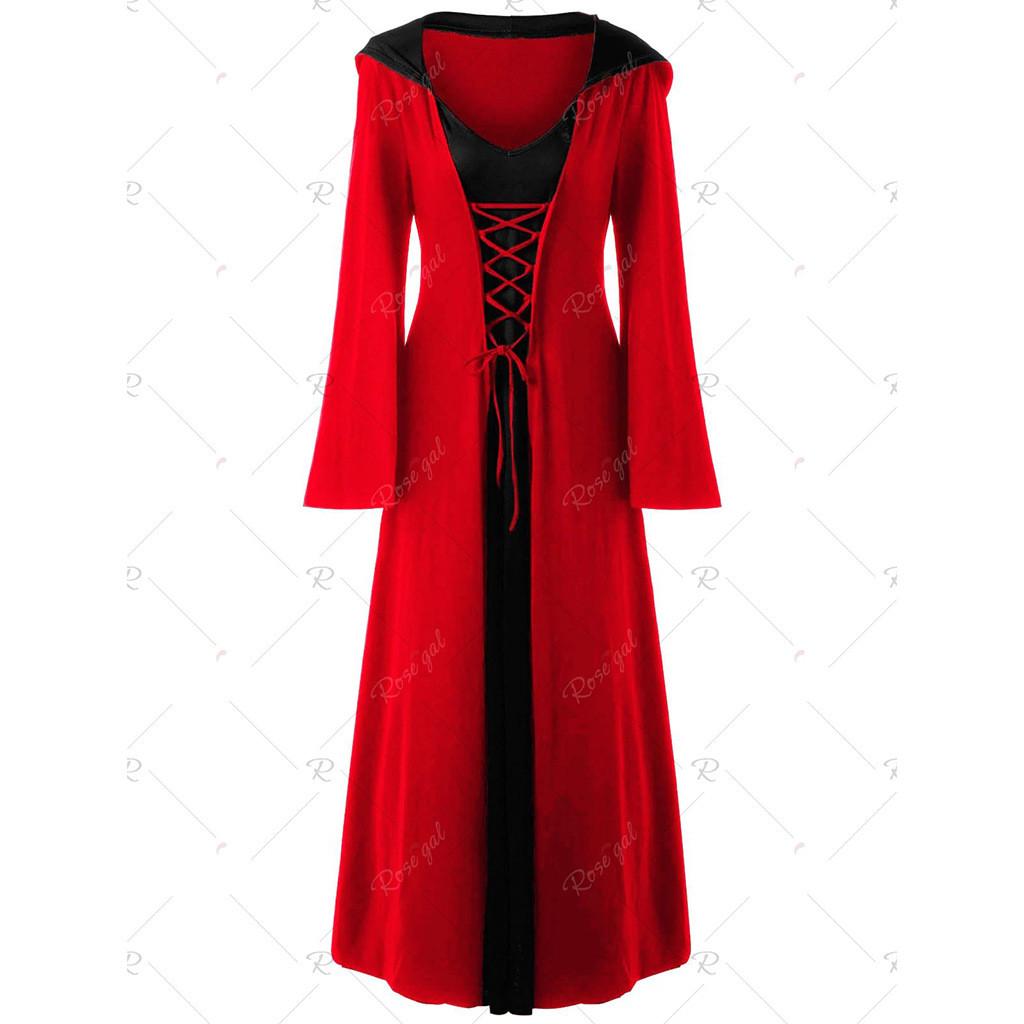 Women Hooded Stitching Halloween Long Sleeve Dress Casual Robe Jacket