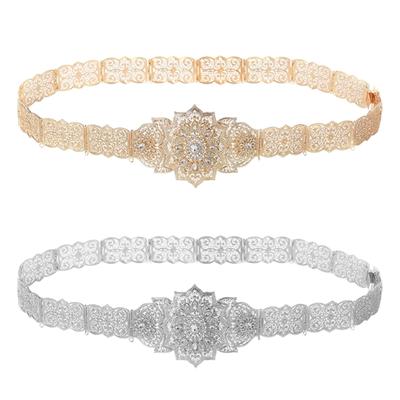 Traditional Hollowed Out Belt Moroccan Caucasus Robe Belt Antique Waistband for Wedding Rhinestones Carving Corset Belt
