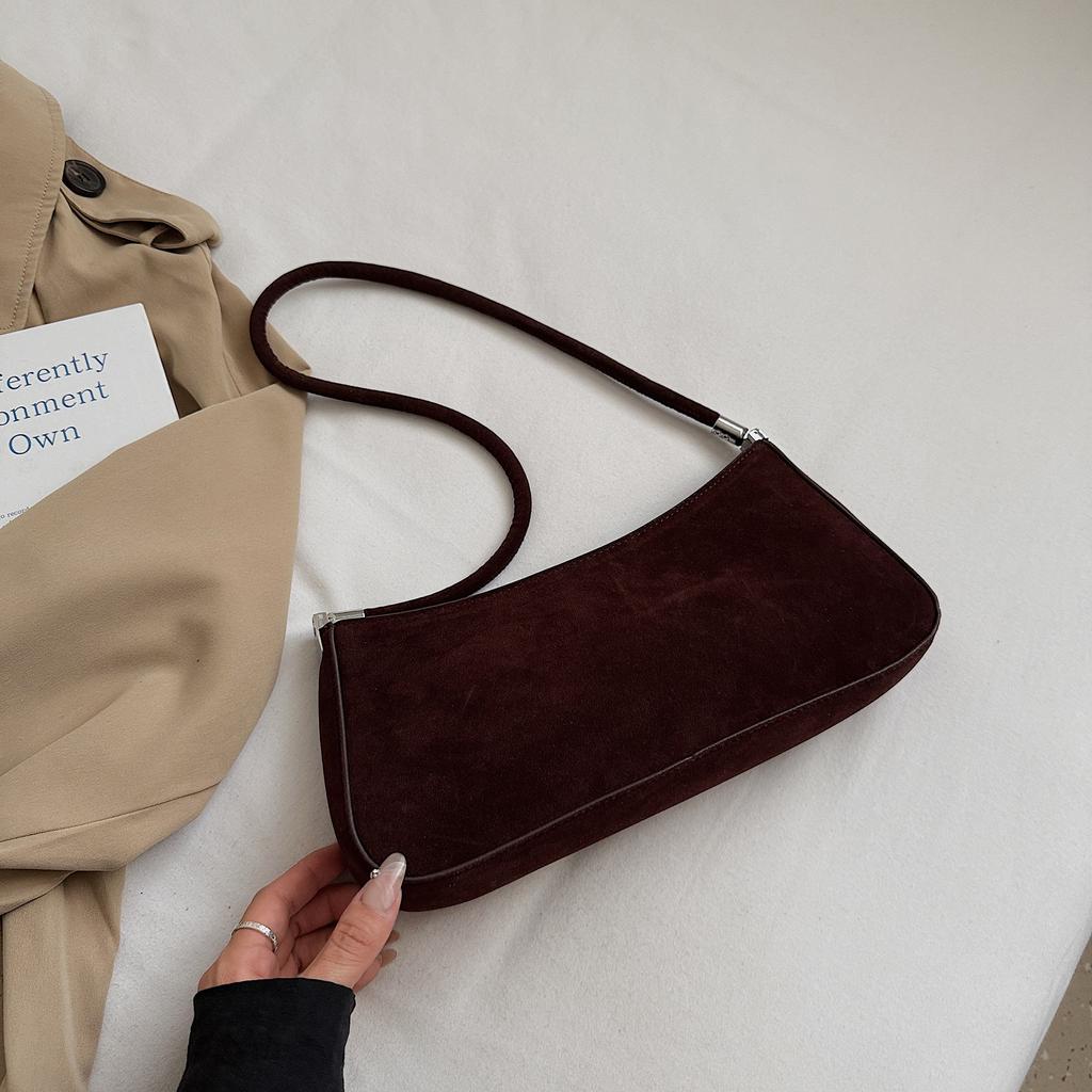 Brown Suede Women's Small Square Pack Retro Zipper Casual Handbags Fashion Large Capacity Commuting One Shoulder Bag