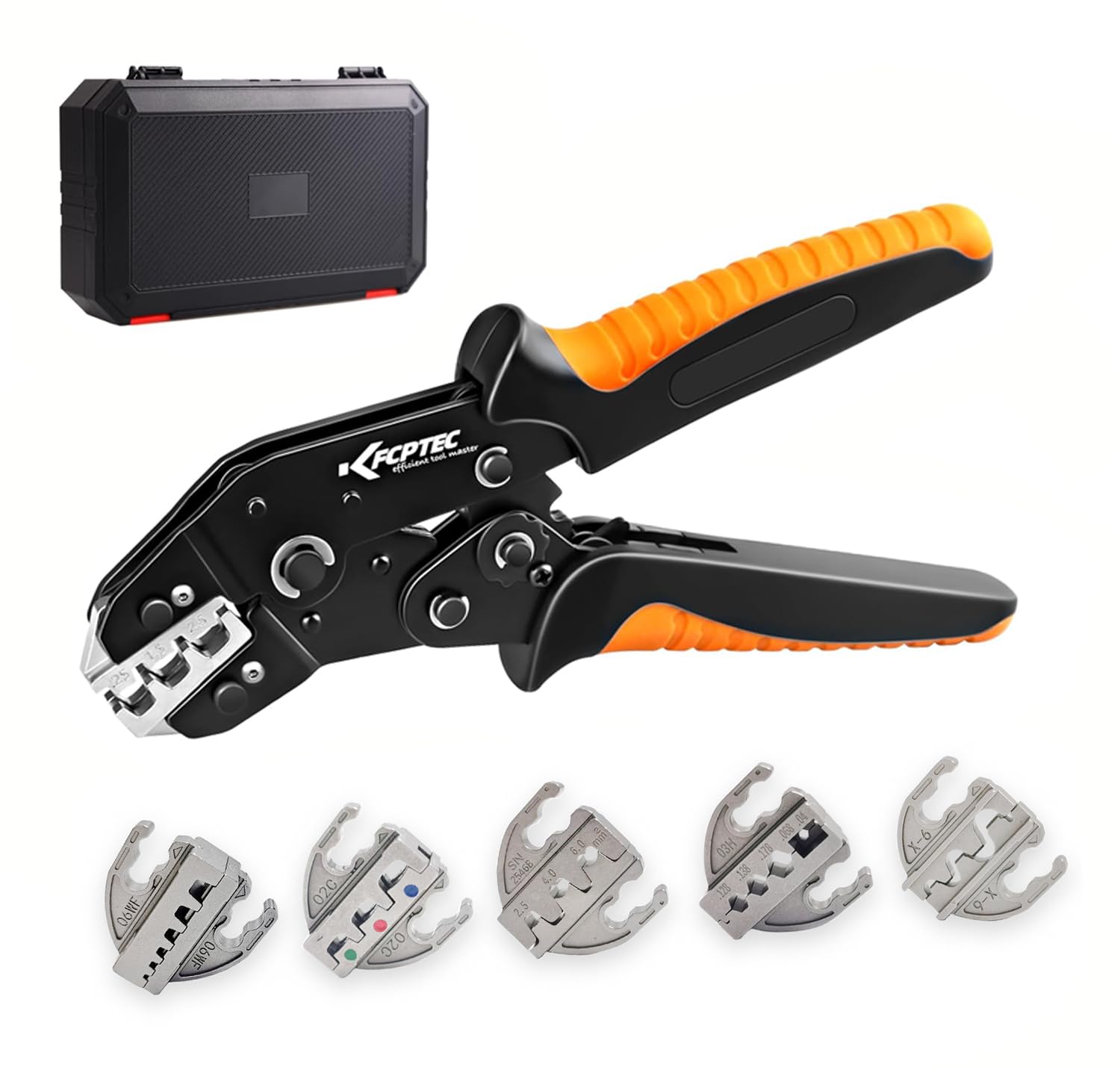 

KF CPTEC Crimping Tool Set with Interchangeable Jaws For Spade Insulated Solar and Coaxial Cable 6-Piece - Terminals, & Non-Insulated Terminals,
