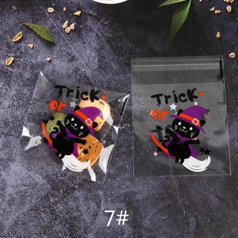 100pcs Halloween Candy Bag Self-adhesive Plastic Treat Bags for Cookie Snack Gift Clear Bags Set for Halloween Party