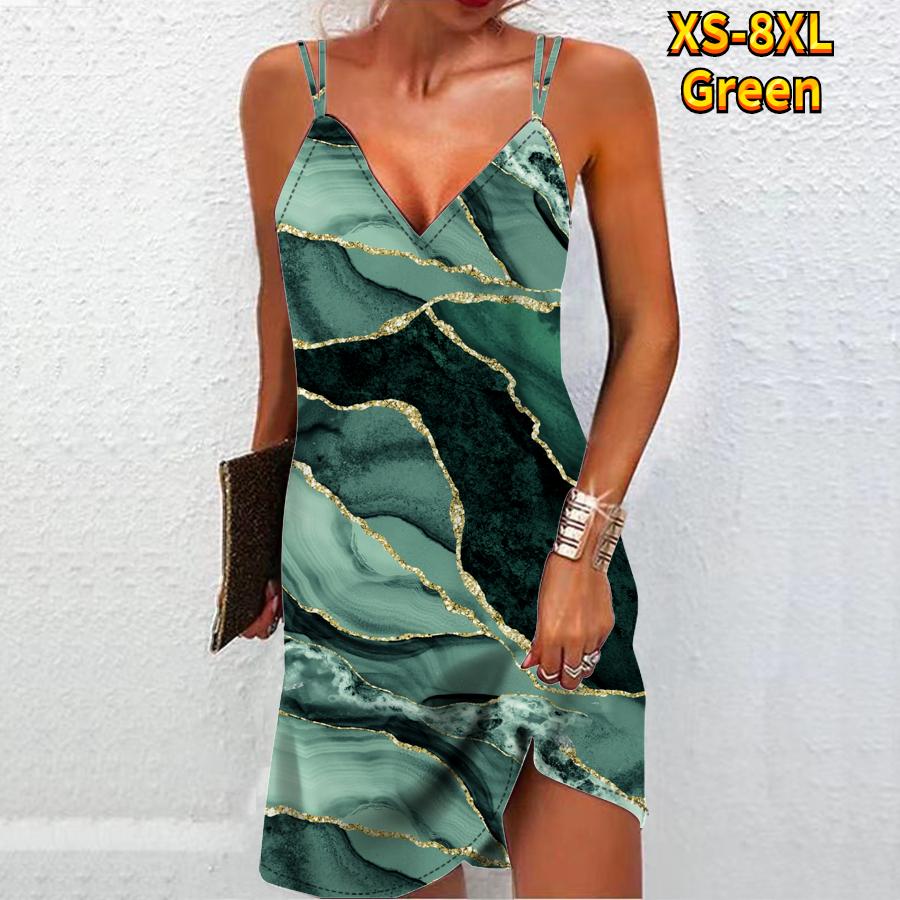 Damenmode Sexy 3D-Marmor-Texturdruck Trägerloses Kleid Loses Leibchenkleid mit V-Ausschnitt