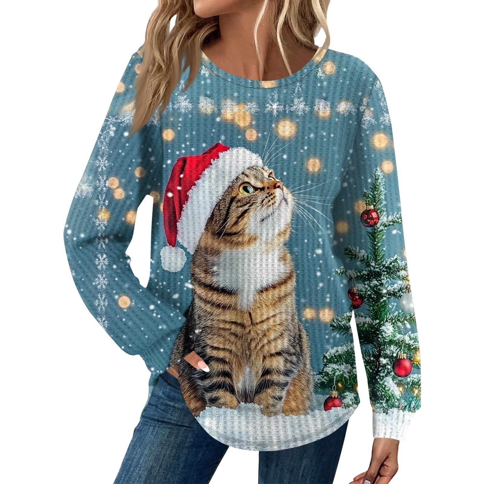 

Женская мода Рождественский свободный топ с длинным рукавом и круглым вырезом L