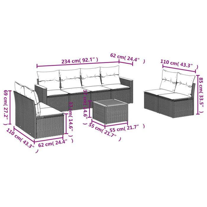 VidaXL Garden Lounge Set with Cushions 9 Pcs, Patio Sofas, Patio Furniture Set, Outdoor Furniture, Black 3258297